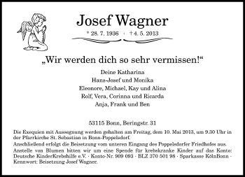 Anzeige von Josef Wagner von General-Anzeiger Bonn
