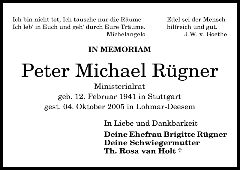  Traueranzeige für Peter Michael Rügner vom 12.10.2013 aus General-Anzeiger Bonn