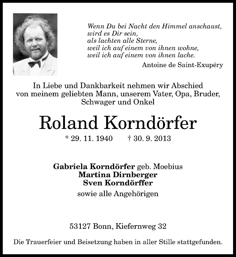  Traueranzeige für Roland Korndörfer vom 19.10.2013 aus General-Anzeiger Bonn
