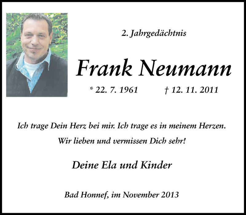  Traueranzeige für Frank Neumann vom 12.11.2013 aus General-Anzeiger Bonn