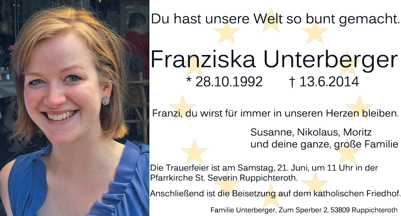  Traueranzeige für Franziska Unterberger vom 18.06.2014 aus General-Anzeiger Bonn