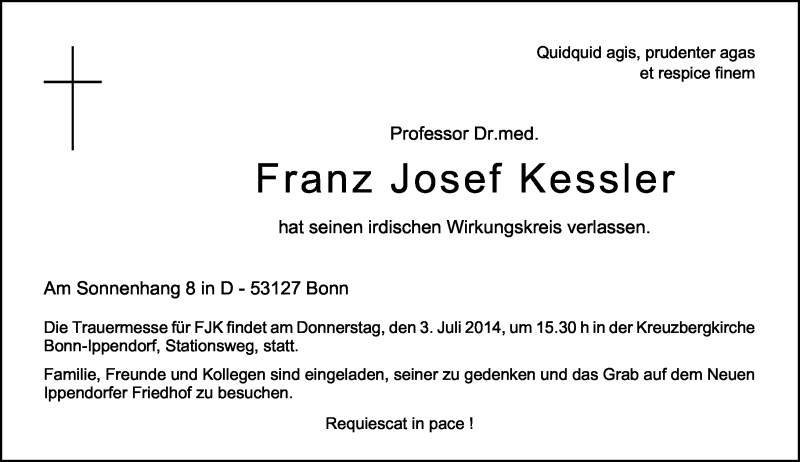  Traueranzeige für Franz Josef Kessler vom 28.06.2014 aus General-Anzeiger Bonn