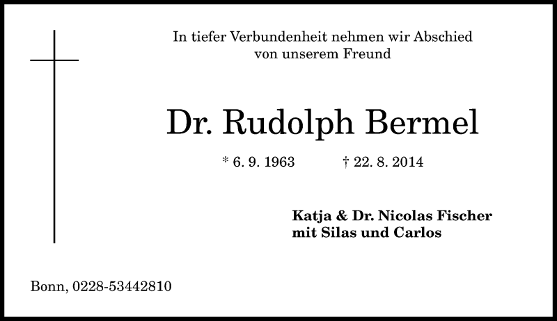  Traueranzeige für Rudolph Bermel vom 30.08.2014 aus General-Anzeiger Bonn