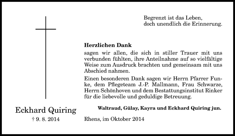  Traueranzeige für Eckhard Quiring vom 04.10.2014 aus General-Anzeiger Bonn