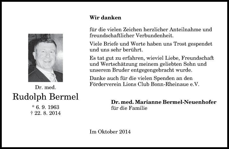  Traueranzeige für Rudolph Bermel vom 04.10.2014 aus General-Anzeiger Bonn