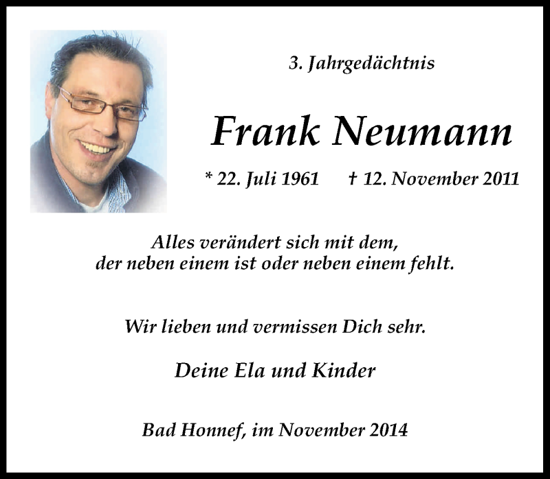  Traueranzeige für Frank Neumann vom 12.11.2014 aus General-Anzeiger Bonn