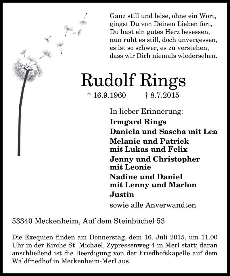  Traueranzeige für Rudolf Rings vom 11.07.2015 aus General-Anzeiger Bonn