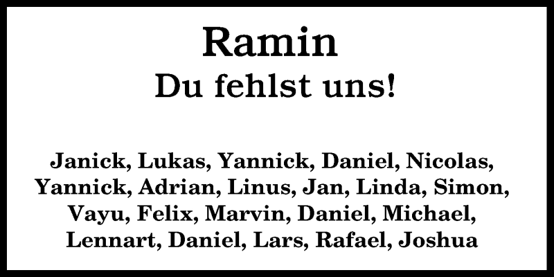  Traueranzeige für Ramin  vom 17.01.2015 aus General-Anzeiger Bonn