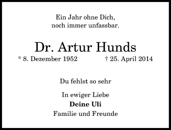 Anzeige von Artur Hunds von General-Anzeiger Bonn
