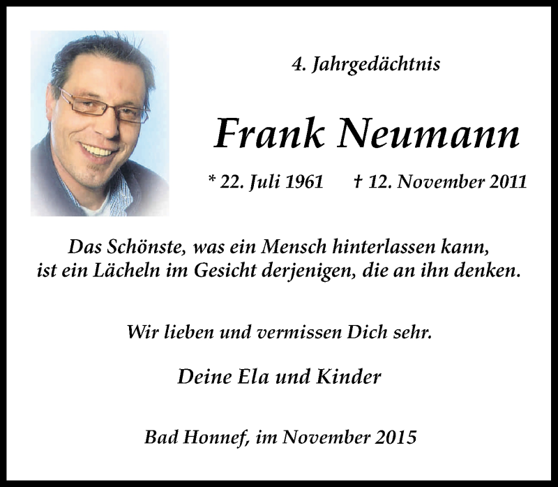  Traueranzeige für Frank Neumann vom 12.11.2015 aus General-Anzeiger Bonn