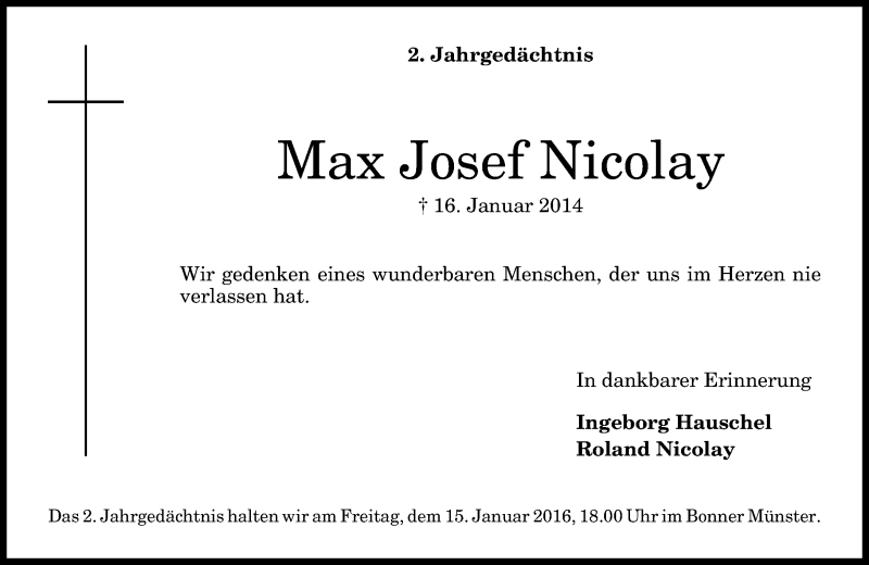  Traueranzeige für Max Josef Nicolay vom 13.01.2016 aus General-Anzeiger Bonn