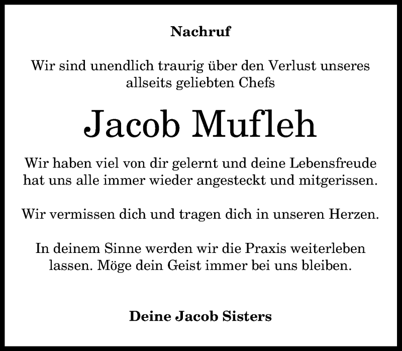  Traueranzeige für Jacob Mufleh vom 19.11.2016 aus General-Anzeiger Bonn