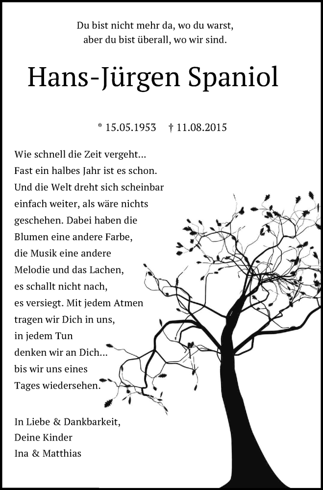  Traueranzeige für Hans-Jürgen Spaniol vom 11.02.2016 aus General-Anzeiger Bonn