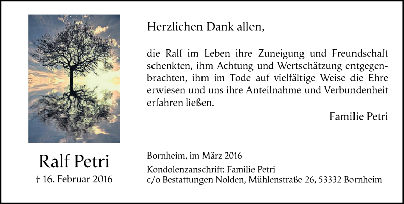  Traueranzeige für Ralf Petri vom 26.03.2016 aus General-Anzeiger Bonn