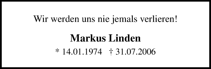  Traueranzeige für Markus Linden vom 30.07.2016 aus General-Anzeiger Bonn