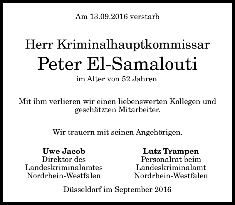  Traueranzeige für Peter El-Samalouti vom 17.09.2016 aus General-Anzeiger Bonn