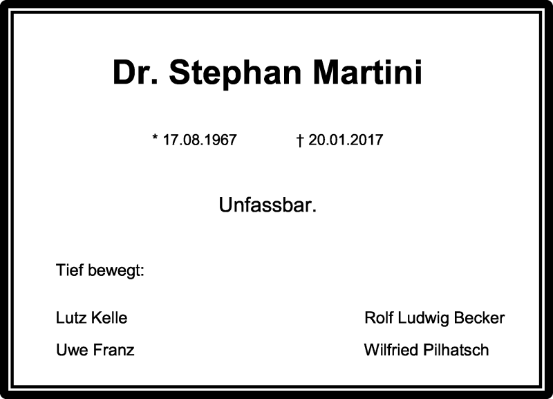  Traueranzeige für Stephan Martini vom 28.01.2017 aus General-Anzeiger Bonn