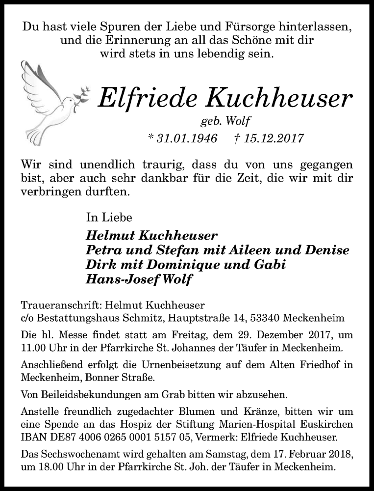  Traueranzeige für Elfriede Kuchheuser vom 23.12.2017 aus General-Anzeiger Bonn