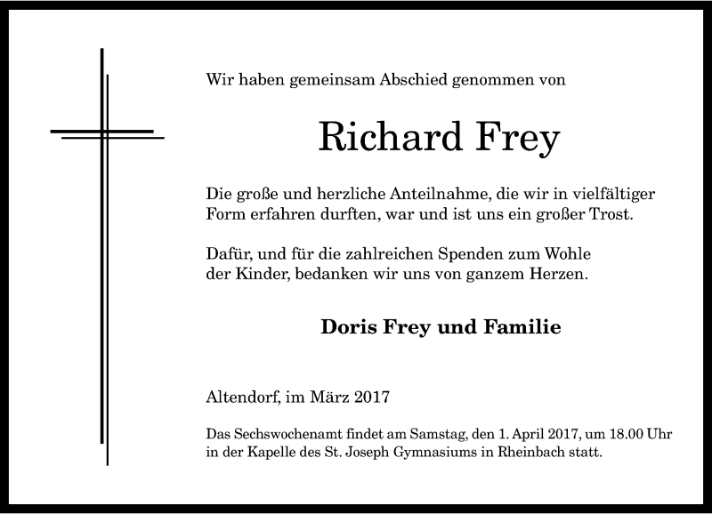  Traueranzeige für Richard Frey vom 18.03.2017 aus General-Anzeiger Bonn