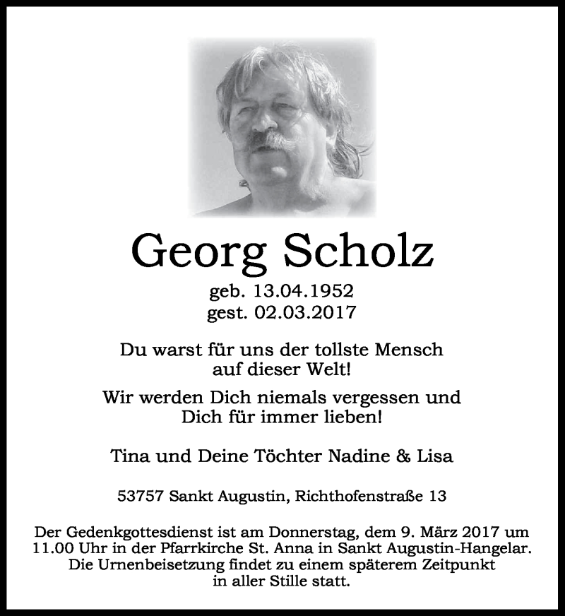  Traueranzeige für Georg Scholz vom 04.03.2017 aus General-Anzeiger Bonn