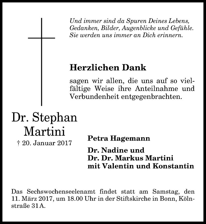  Traueranzeige für Stephan Martini vom 08.03.2017 aus General-Anzeiger Bonn