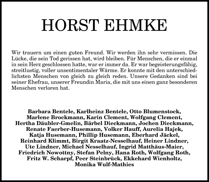  Traueranzeige für Horst Ehmke vom 15.03.2017 aus General-Anzeiger Bonn