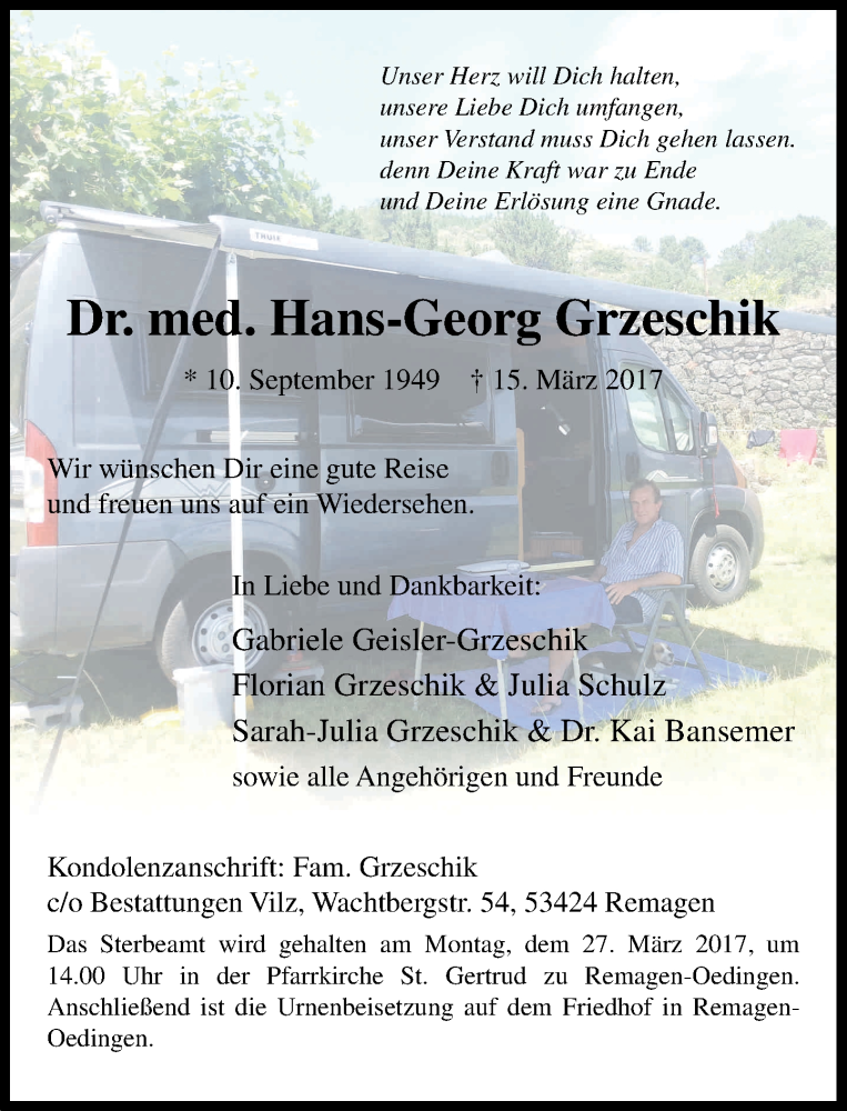  Traueranzeige für Hans-Georg Grzeschik vom 22.03.2017 aus General-Anzeiger Bonn