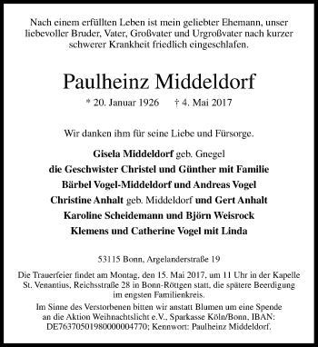 Anzeige von Paulheinz Middeldorf von General-Anzeiger Bonn