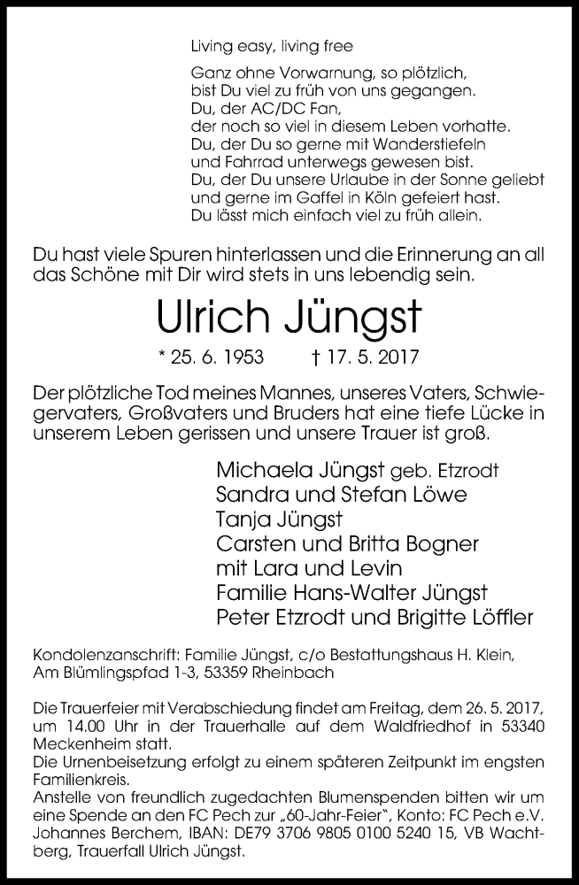  Traueranzeige für Ulrich Jüngst vom 24.05.2017 aus General-Anzeiger Bonn