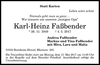 Anzeige von Karl-Heinz Faßbender von General-Anzeiger Bonn