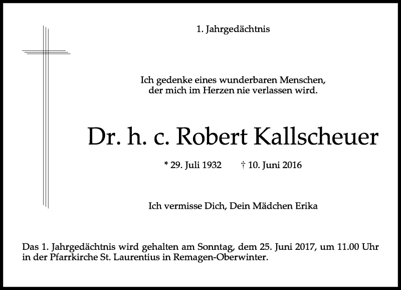  Traueranzeige für Robert Kallscheuer vom 10.06.2017 aus General-Anzeiger Bonn