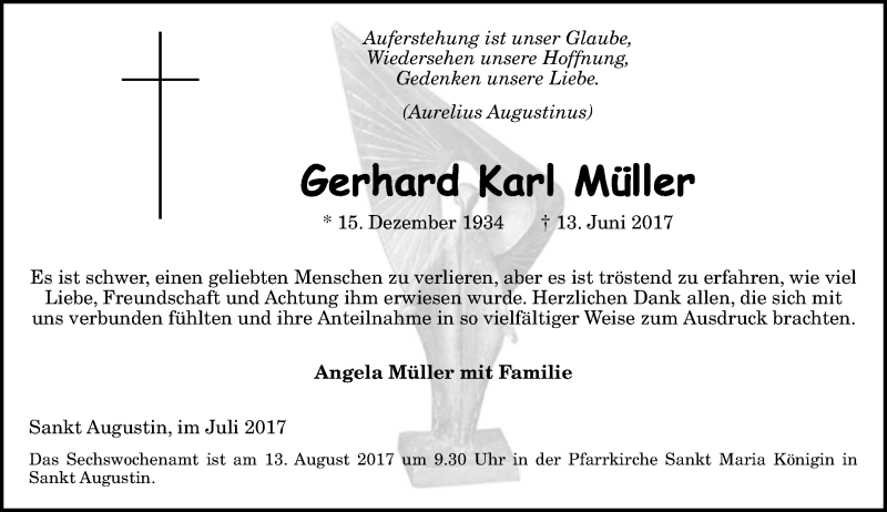  Traueranzeige für Gerhard Müller vom 08.07.2017 aus General-Anzeiger Bonn
