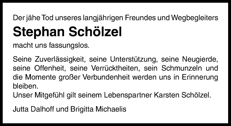  Traueranzeige für Stephan Schölzel vom 22.07.2017 aus General-Anzeiger Bonn