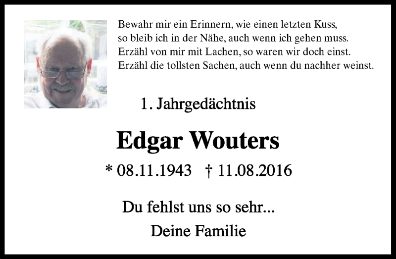  Traueranzeige für Edgar Wouters vom 12.08.2017 aus General-Anzeiger Bonn