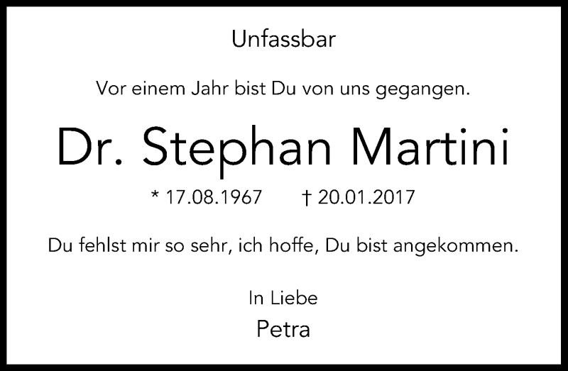  Traueranzeige für Stephan Martini vom 20.01.2018 aus General-Anzeiger Bonn