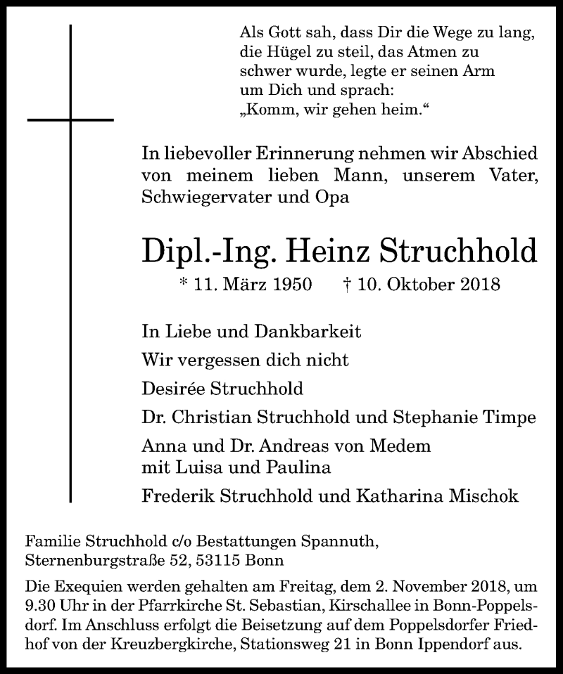  Traueranzeige für Heinz Struchhold vom 20.10.2018 aus General-Anzeiger Bonn