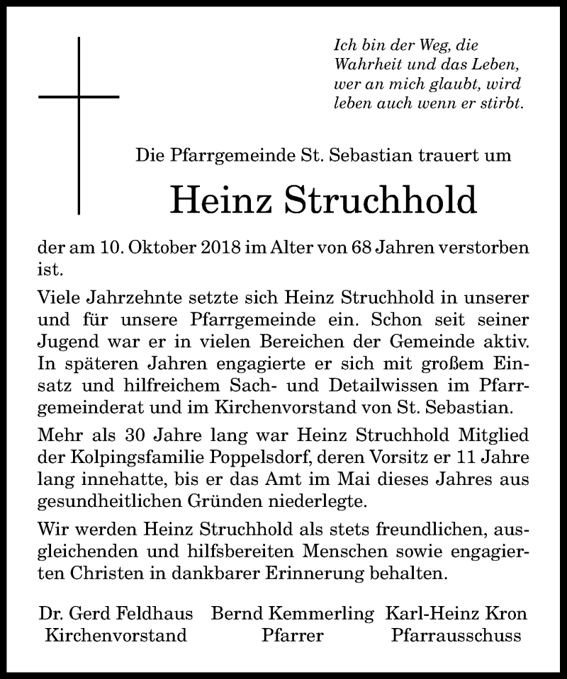  Traueranzeige für Heinz Struchhold vom 20.10.2018 aus General-Anzeiger Bonn