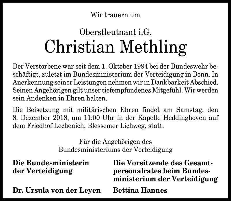  Traueranzeige für Christian Methling vom 05.12.2018 aus General-Anzeiger Bonn