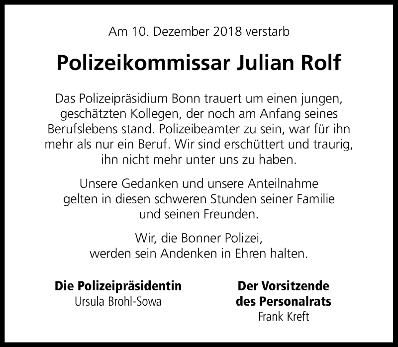  Traueranzeige für Julian Rolf vom 15.12.2018 aus General-Anzeiger Bonn