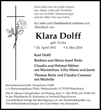 Anzeige von Klara Dolff von General-Anzeiger Bonn