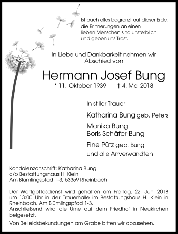 Anzeige von Hermann Josef Bung von General-Anzeiger Bonn