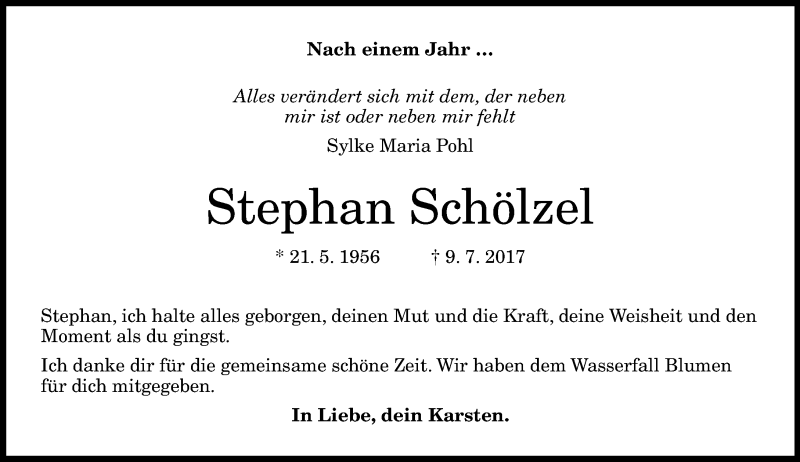  Traueranzeige für Stephan Schölzel vom 07.07.2018 aus General-Anzeiger Bonn