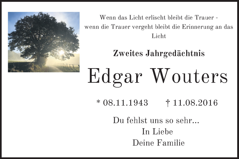  Traueranzeige für Edgar Wouters vom 11.08.2018 aus General-Anzeiger Bonn