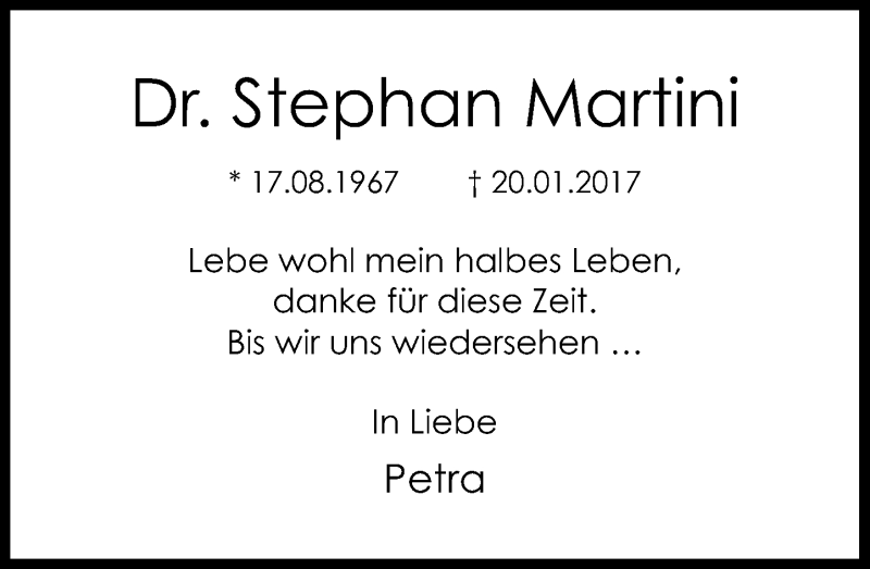  Traueranzeige für Stephan Martini vom 19.01.2019 aus General-Anzeiger Bonn