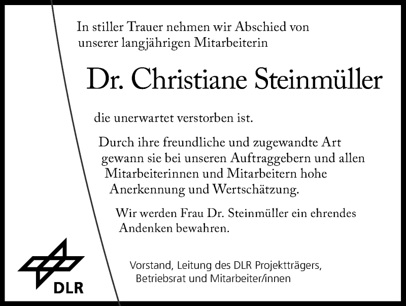  Traueranzeige für Christiane Steinmüller vom 05.10.2019 aus General-Anzeiger Bonn