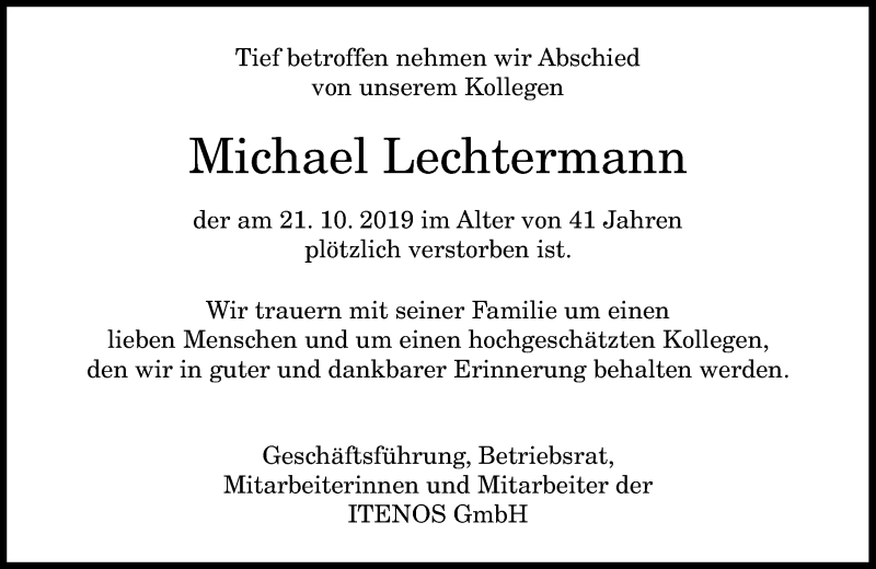  Traueranzeige für Michael Lechtermann vom 02.11.2019 aus General-Anzeiger Bonn