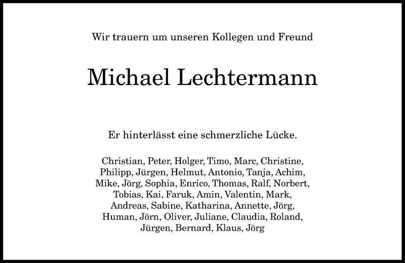  Traueranzeige für Michael Lechtermann vom 02.11.2019 aus General-Anzeiger Bonn