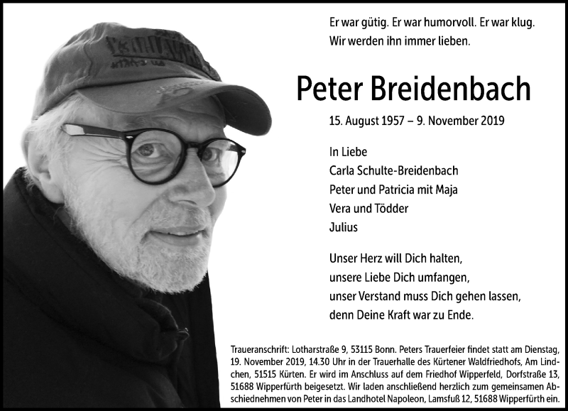  Traueranzeige für Peter Breidenbach vom 14.11.2019 aus General-Anzeiger Bonn