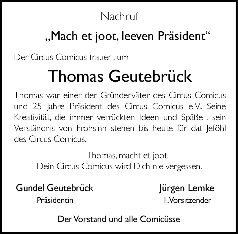  Traueranzeige für Thomas Geutebrück vom 30.11.2019 aus General-Anzeiger Bonn