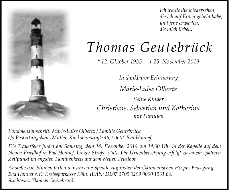  Traueranzeige für Thomas Geutebrück vom 30.11.2019 aus General-Anzeiger Bonn
